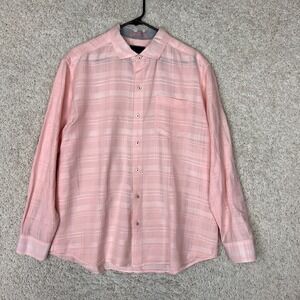Tommy Bahama Shirt Mens Large Pink Linen Blend Preppy Casual Vacation Travel
